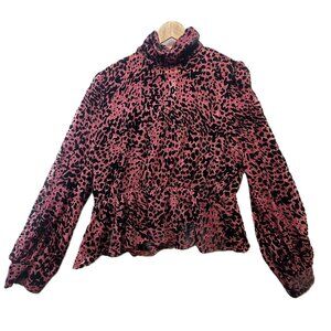 OHS Clothing Women’s Pink Leopard Print Burnout Velvet Blouse 3XL